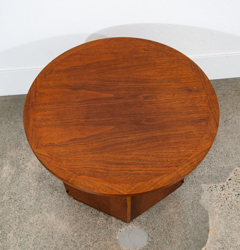 Mid Century Modern End Table Side Round Lane Cabinet Storage Danish Walnut Doors - Image 8