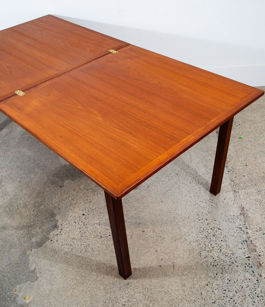 Mid Century Denmark Modern Dining Table Flip Top Teak Draw Frame Extension Brass - Image 6