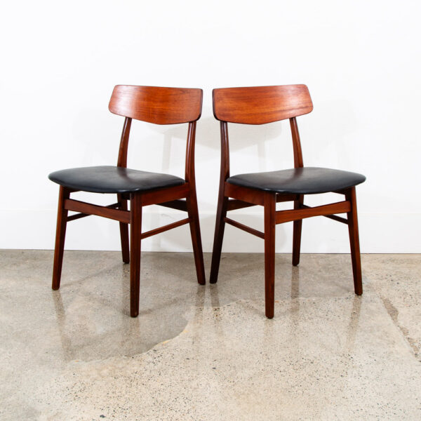 Mid Century Danish Modern Dining Chairs Black Leather Set 2 Pair Teak Elgaard NM - Image 8