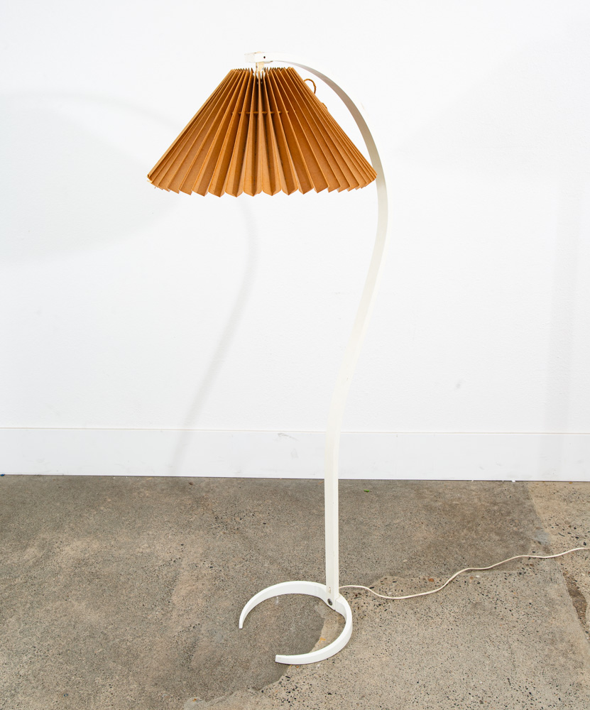 Mid Century Modern Floor Lamp Caprani Bentwood Shade MCM White Danish 60s-70s