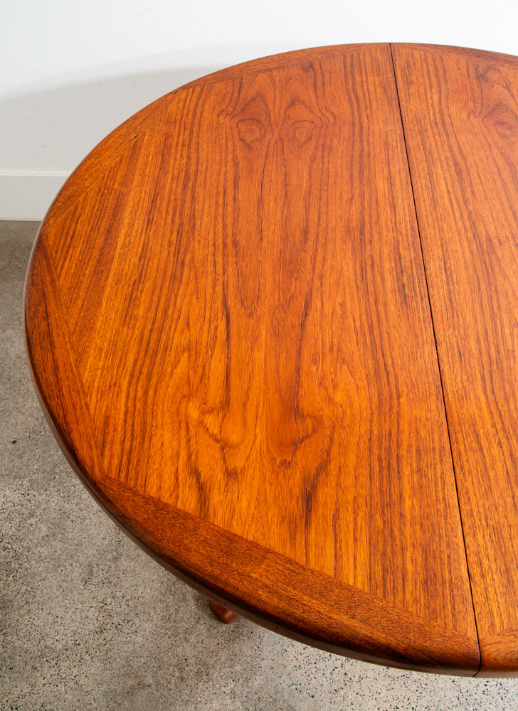 Mid Century Danish Modern Dining Table Round Teak Vejle Stole Circular Restored - Image 5