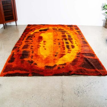 Mid Century Modern Shag Rug Ege Rya Abstract Orange Red Wool 142x93 Area Mcm XL