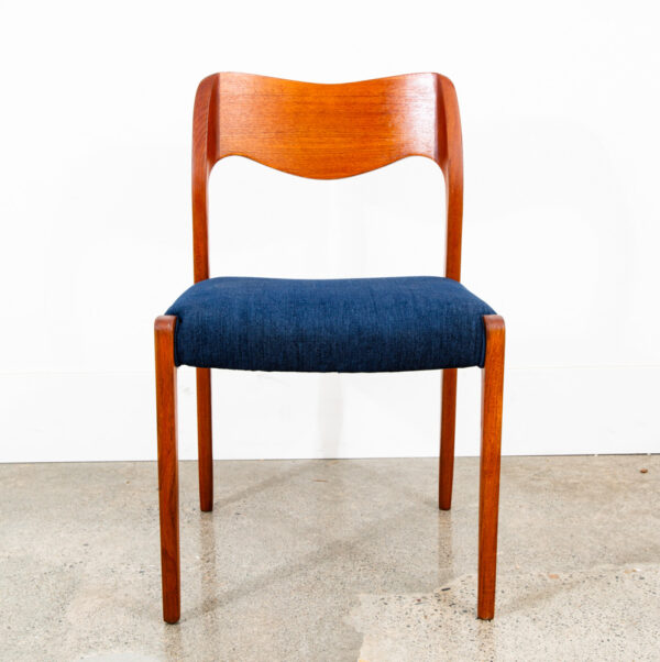 Mid Century Danish Modern Dining Chair Niels J.L Moller #71 Teak Dk Blue Denmark - Image 2