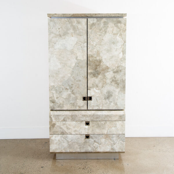 Mid Century Post Modern Dresser Armoire Highboy Stone Marble Metal Frame 1980 - Image 2