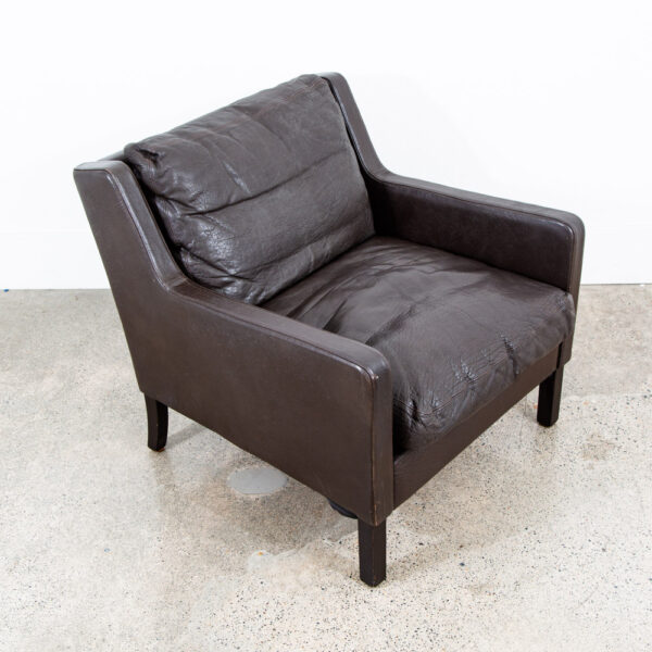 Mid Century Danish Modern Lounge Chair Black Leather Arm Denmark Mcm Armchair NM