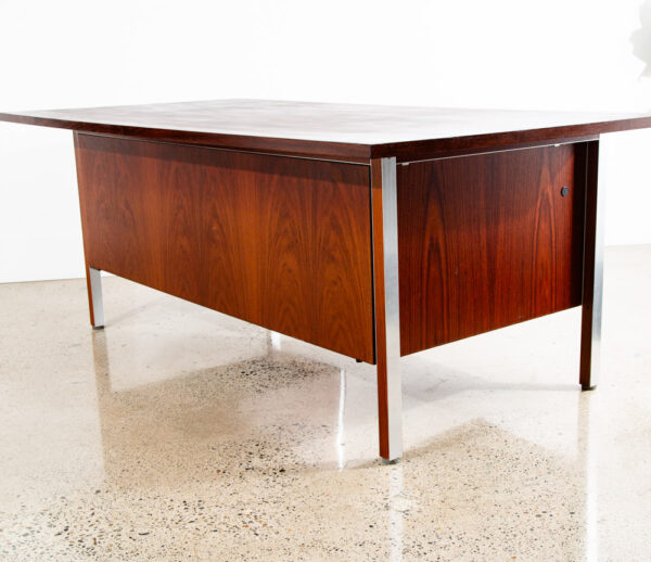 Mid Century Danish Modern Desk Executive Nipu Rosewood Metal 4 Drawer File Mcm - Image 4