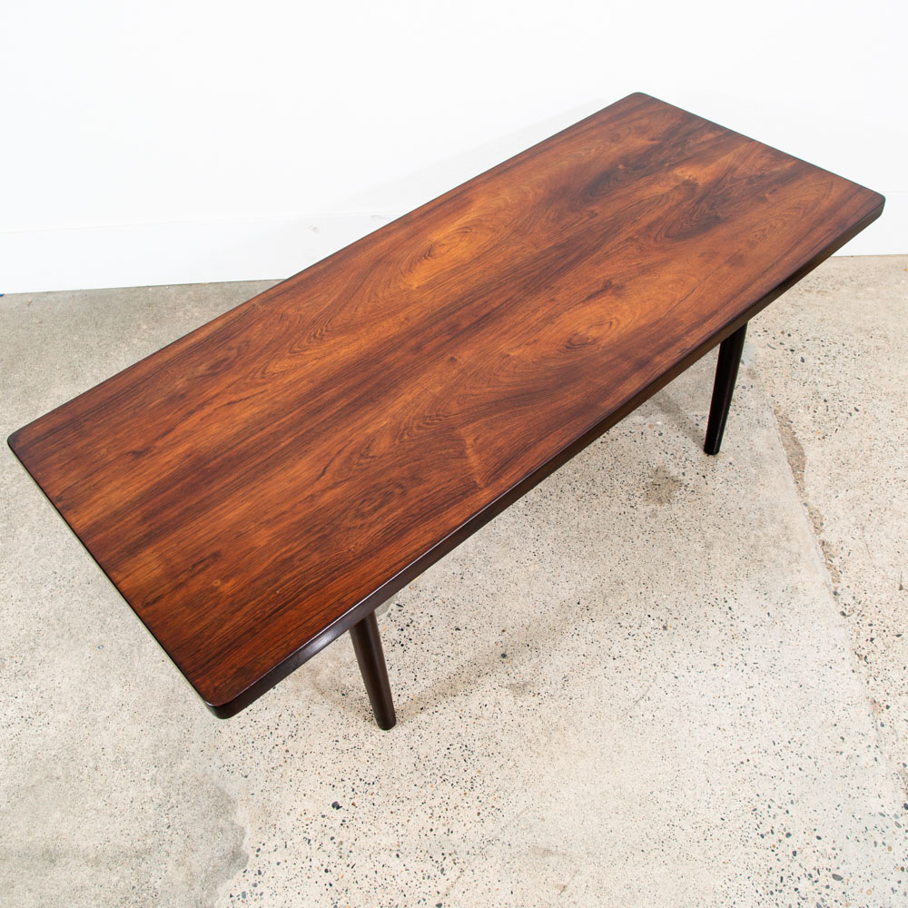 Mid Century Danish Modern Coffee Table Rosewood Mcm Vintage Surfboard 55 in Mcm