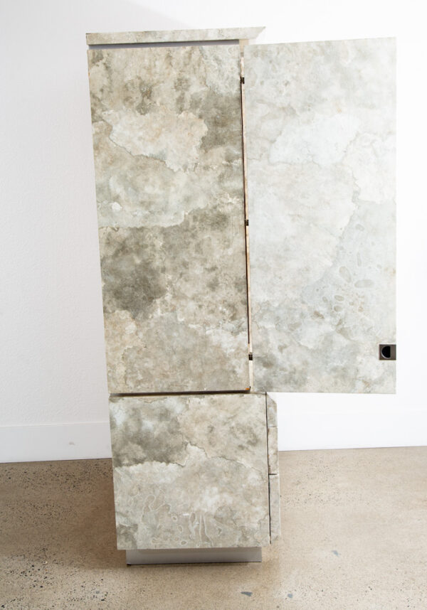 Mid Century Post Modern Dresser Armoire Highboy Stone Marble Metal Frame 1980 - Image 6