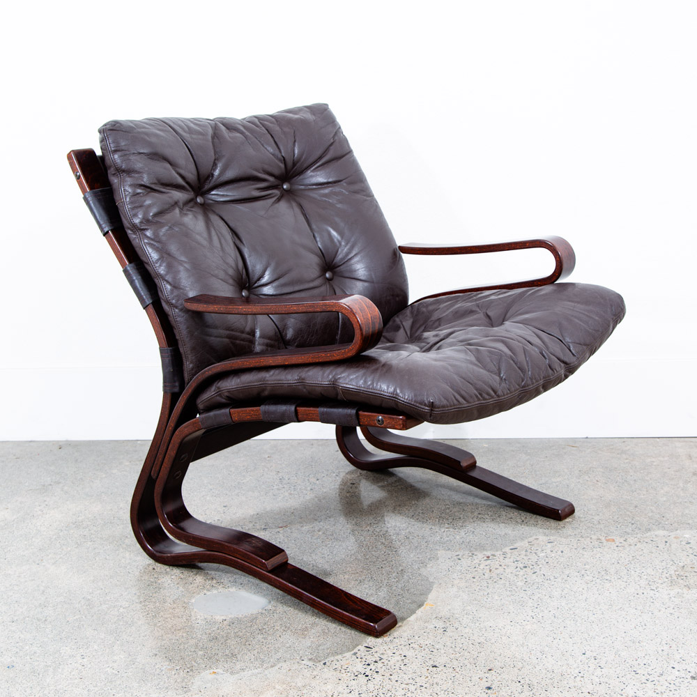 Mid Century Danish Modern Lounge Chairs Brown Leather Bentwood Set Pair Vintage - Image 4