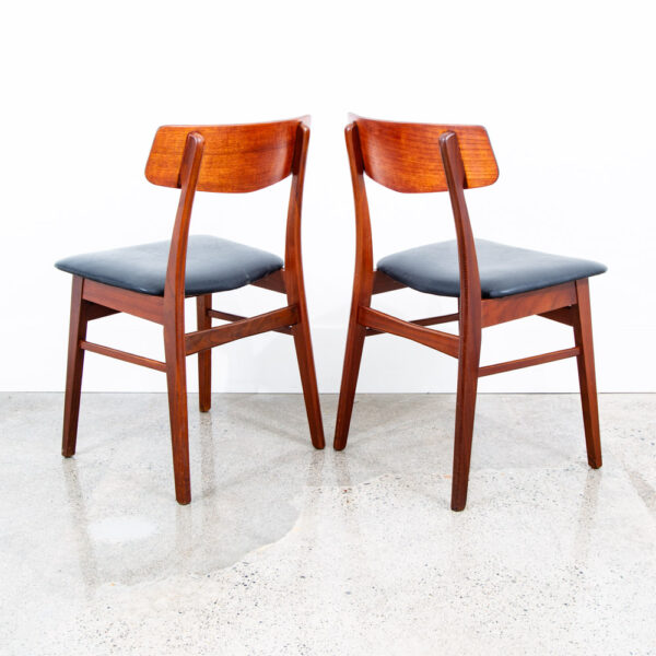 Mid Century Danish Modern Dining Chairs Black Leather Set 2 Pair Teak Elgaard NM - Image 3