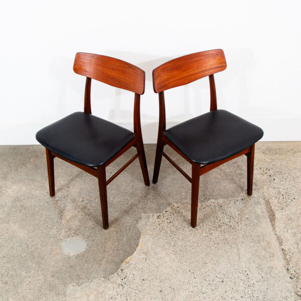 Mid Century Danish Modern Dining Chairs Black Leather Set 2 Pair Teak Elgaard NM - Image 10