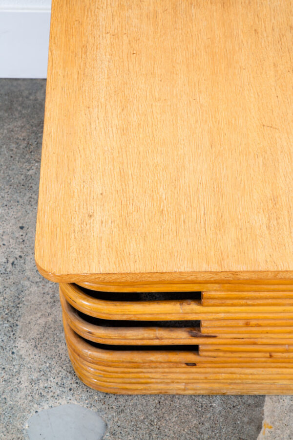 Mid Century Modern Coffee Table Square Bamboo Paul Frankl Rattan Oak Refinished - Image 10