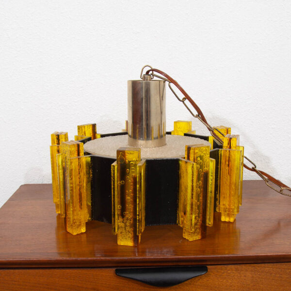 Mid Century Modern Chandelier Light Black Fogged Glass Lamp Chain Vintage Mcm