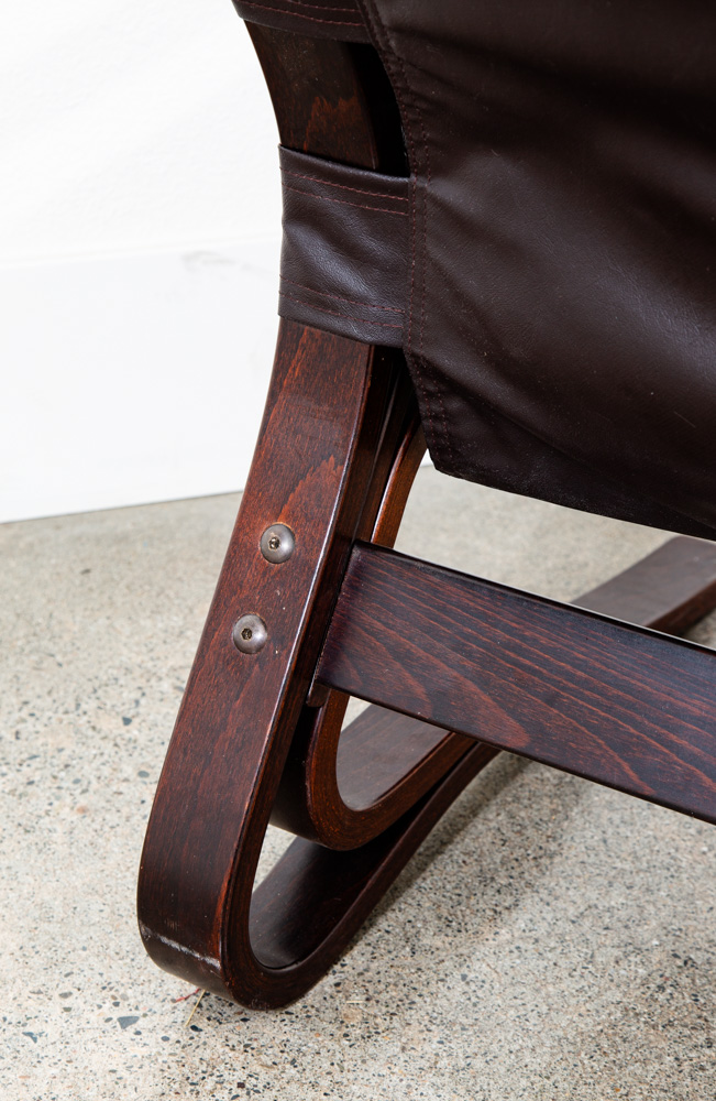 Mid Century Danish Modern Lounge Chairs Brown Leather Bentwood Set Pair Vintage - Image 10