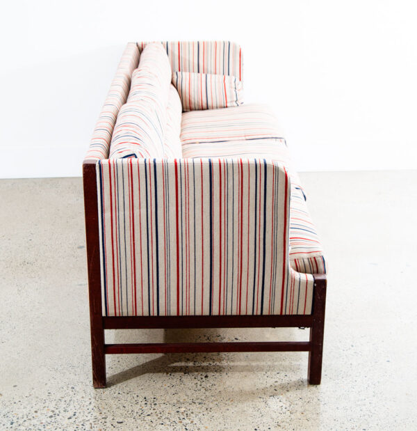 Mid Century Danish Modern Sofa Couch Highback 3 Seat Denmark White Blue Red Wood - Image 3