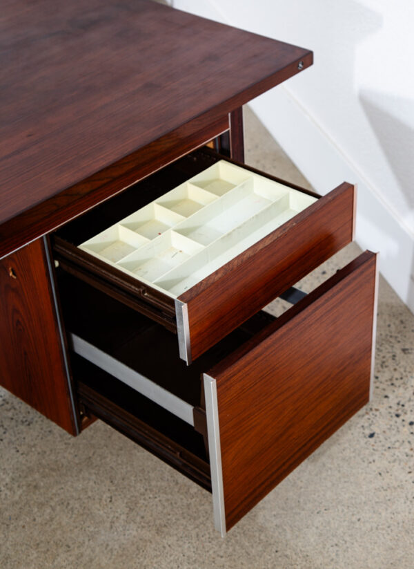 Mid Century Danish Modern Desk Executive Nipu Rosewood Metal 4 Drawer File Mcm - Image 8