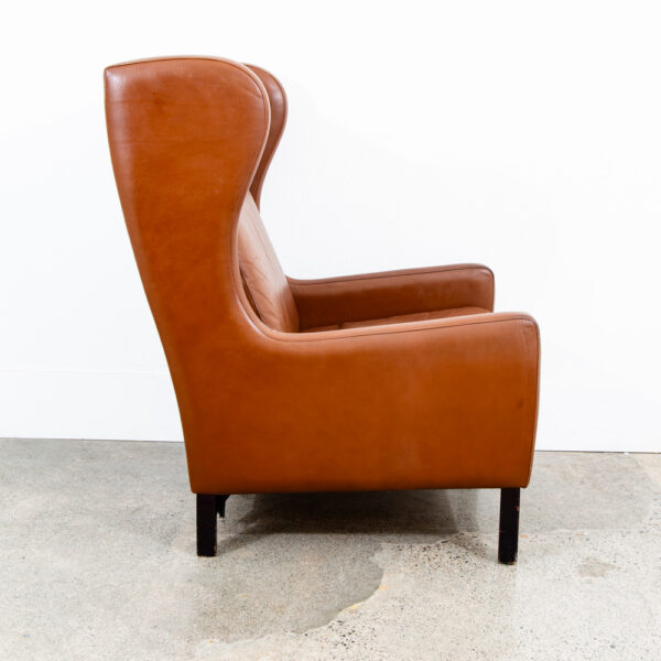 Mid Century Danish Modern Lounge Chair Wingback Brown Leather High Back Seat Mcm - Image 3
