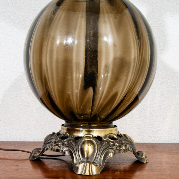 Mid Century Modern Smoke Glass Desk Lamp Textured Body with Metal Base - Image 4