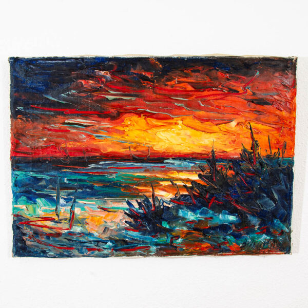 Mid Century Modern Painting Dutch Original Sea Side Oil Expressionist Texture