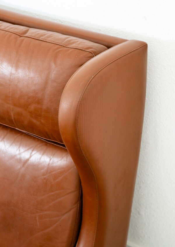 Mid Century Danish Modern Lounge Chair Wingback Brown Leather High Back Seat Mcm - Image 10
