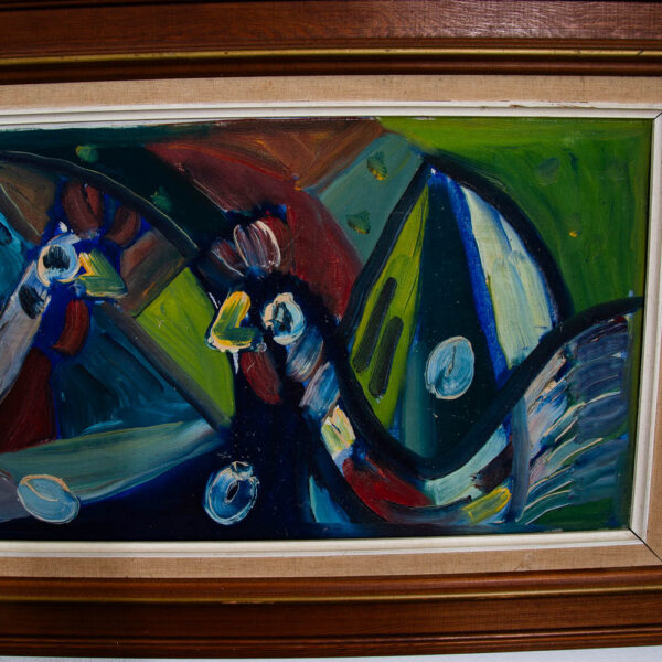 Mid Century Modern Art Original Abstract Chicken Hens Painting Framed Green Mcm - Image 9