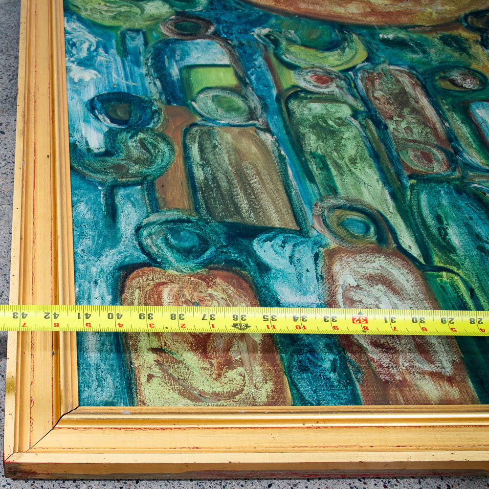 Mid Century Modern Original Painting Abstract Figures Blue Orange Oil 43x35 Mcm - Image 11
