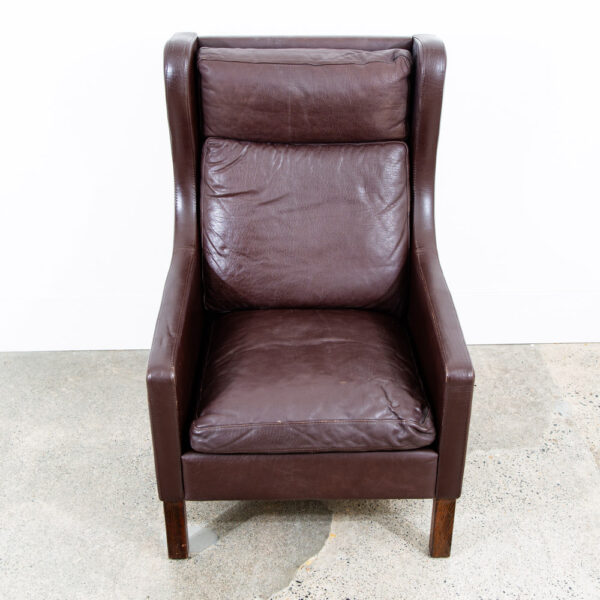 Mid Century Danish Modern Lounge Chair Wingback Brown Leather High Back Seat Mcm - Image 3