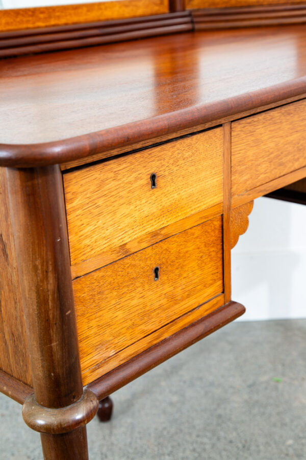 Mid Century Danish Modern Vanity Table Desk Oak Mirror Locking Drawers Vintage - Image 12