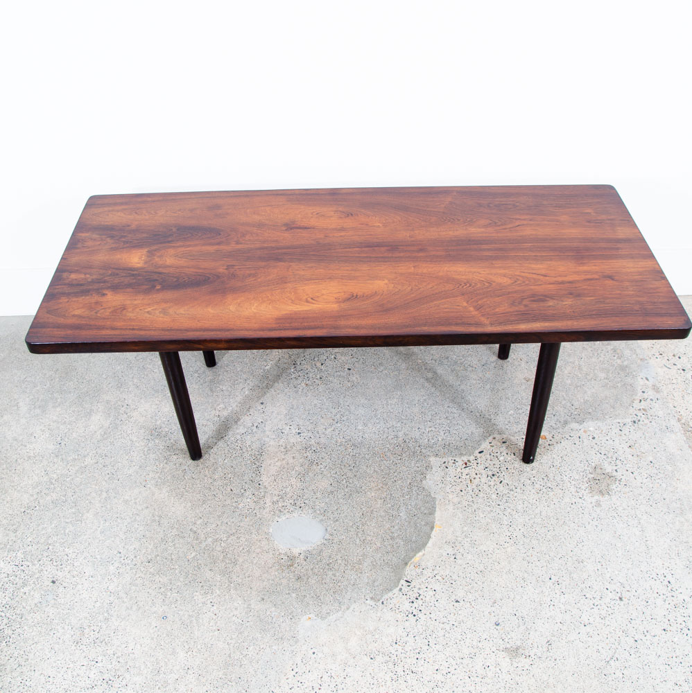 Mid Century Danish Modern Coffee Table Rosewood Mcm Vintage Surfboard 55 in Mcm - Image 3
