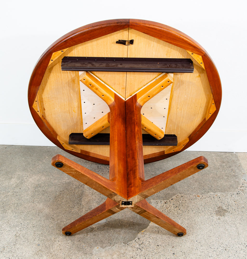Mid Century Danish Modern Dining Table Round Teak Vejle Stole Circular Restored - Image 12