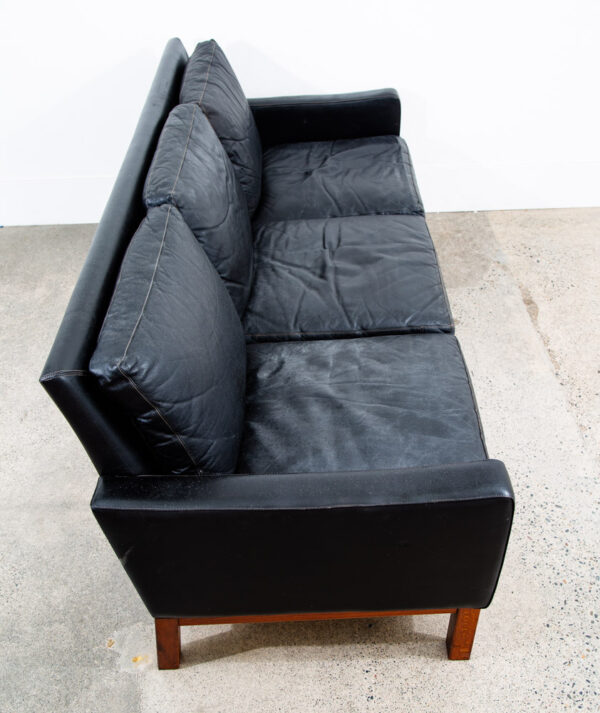 Mid Century Danish Modern Sofa Couch 3 Seater Leather Black Wood Denmark 74 in - Image 5