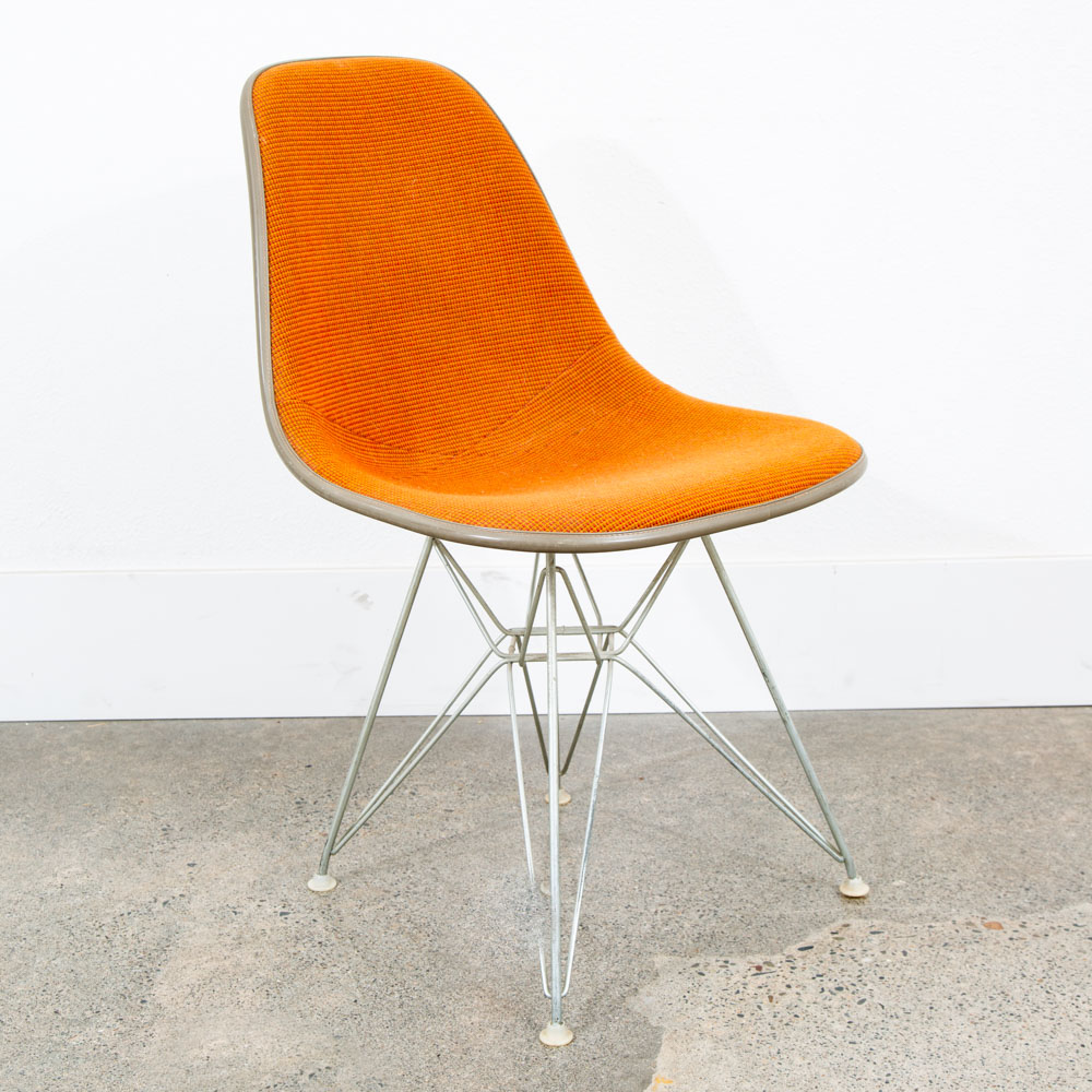Mid Century Modern Side Chair Fiberglass Shell Orange Herman Miller Girard Tweed