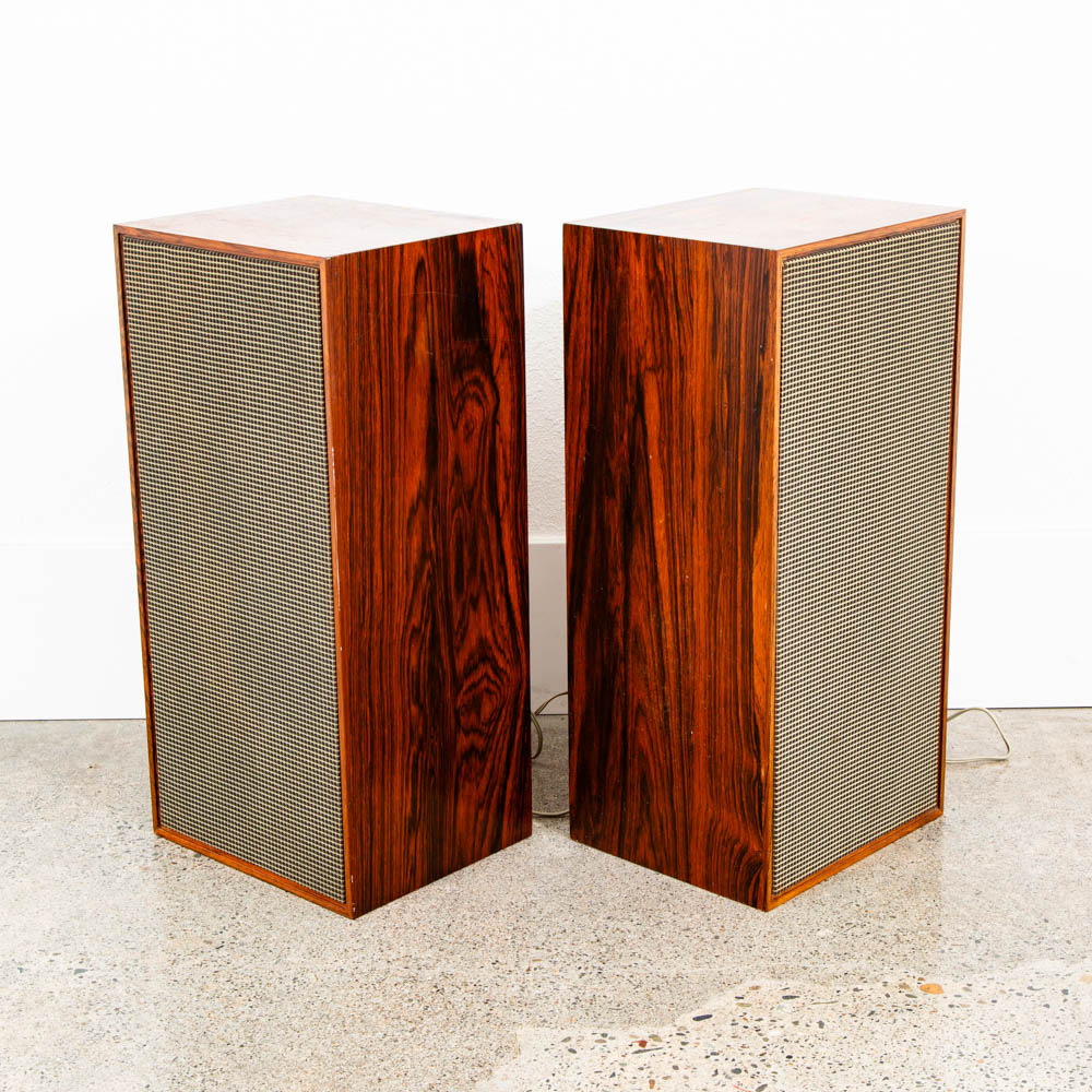 Mid Century Danish Modern Speakers Set Brazilian Rosewood Compact Vintage Hifi