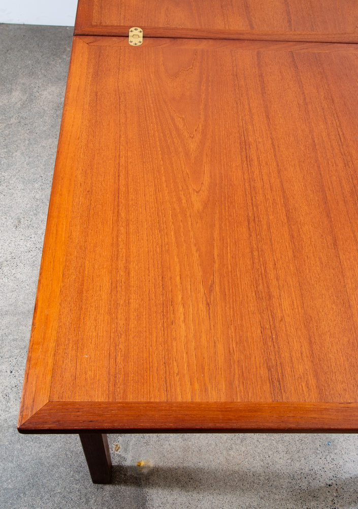 Mid Century Denmark Modern Dining Table Flip Top Teak Draw Frame Extension Brass - Image 12