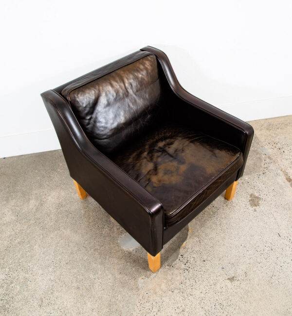 Mid Century Danish Modern Lounge Chair Black Leather White Oak Arm Denmark Mcm - Image 5