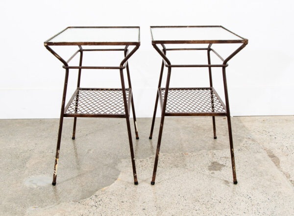 Mid Century Modern Side Tables Rectangular Wrought Iron Glass Black End Two Mcm - Image 4