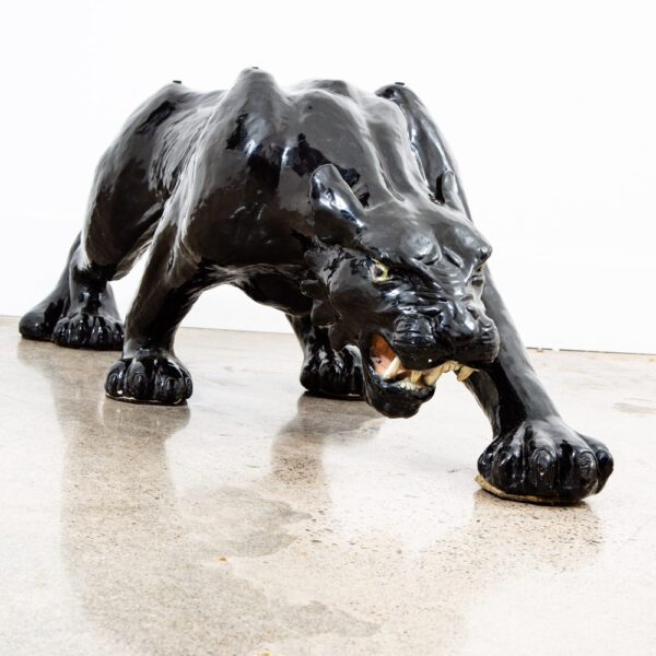 Mid Century Modern Coffee Table Black Panther Glass Vintage Ceramic 54x30 Mcm - Image 3