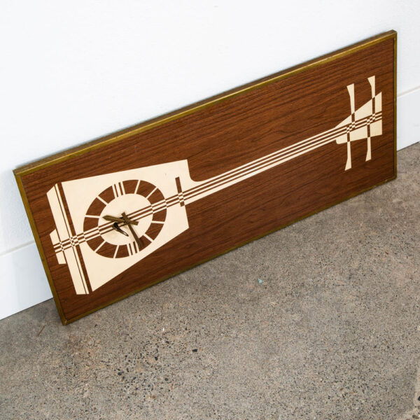 Mid Century Modern Clock Walnut Wall Wood White Guitar Music Key Mcm Rectangular - Image 2