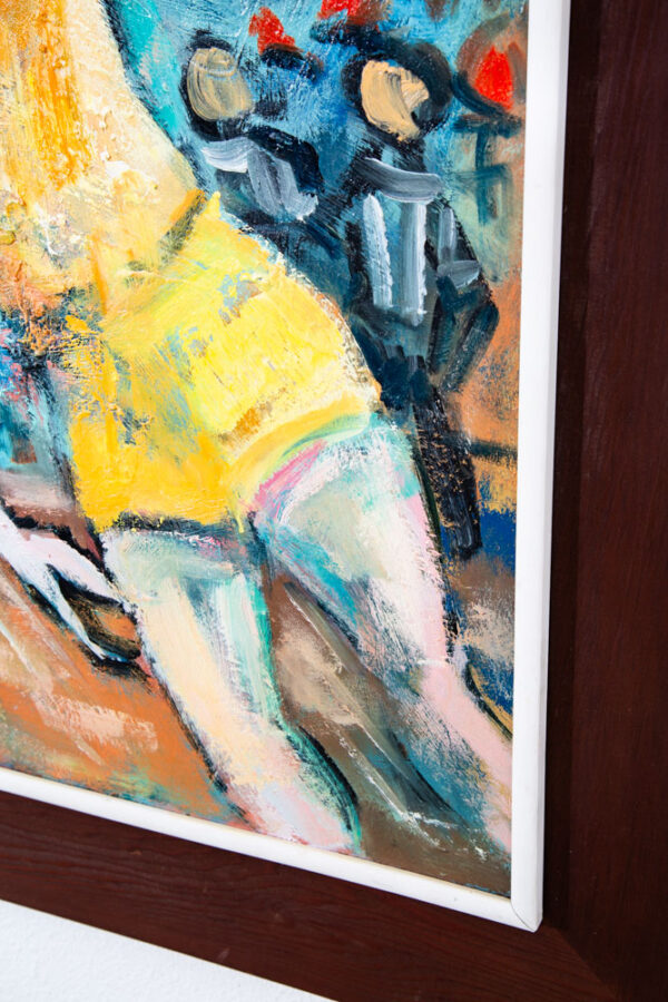 Mid Century Modern Original Art Painting Abstracted Figures Basketball Oil Mcm - Image 9