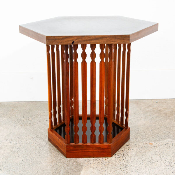 Mid Century Modern End Table Side Hexagon Arthur Umanoff Walnut Black Sculptural - Image 2