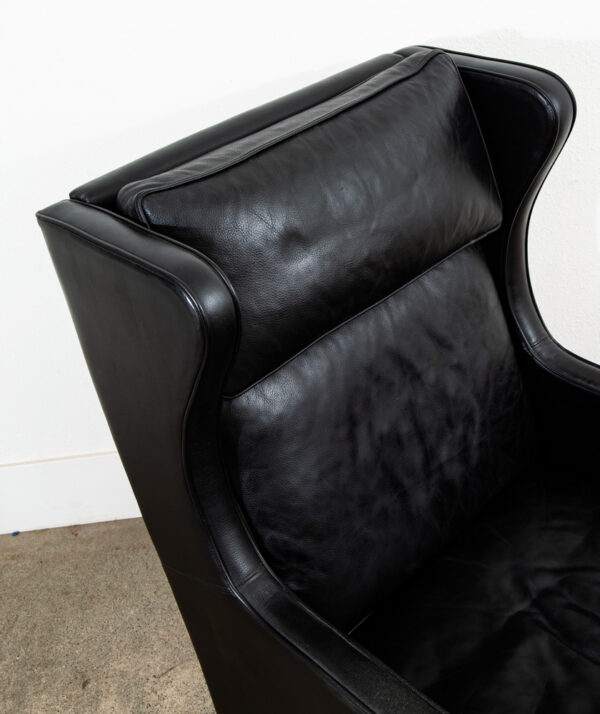 Mid Century Danish Modern Lounge Chair Stouby Leather Black Arm Denmark Wingback - Image 7