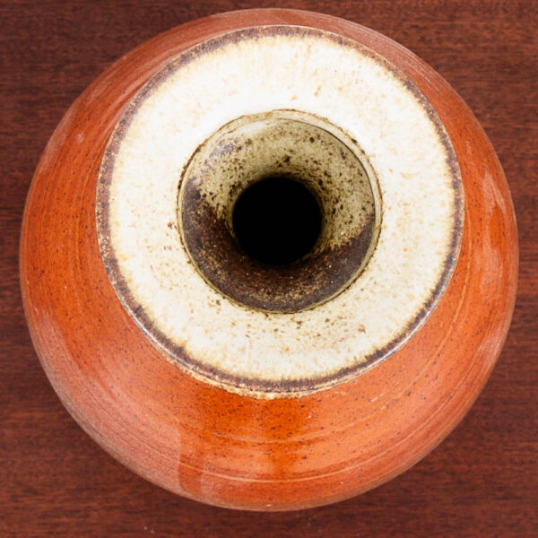Mid Century Modern Vase Art Pottery Vase Studio Ceramics Orange and Tan Table - Image 4