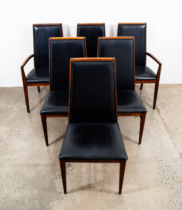 Mid Century Modern Dining Chairs Set 6 Dillingham Solid Walnut High Back Black - Image 12