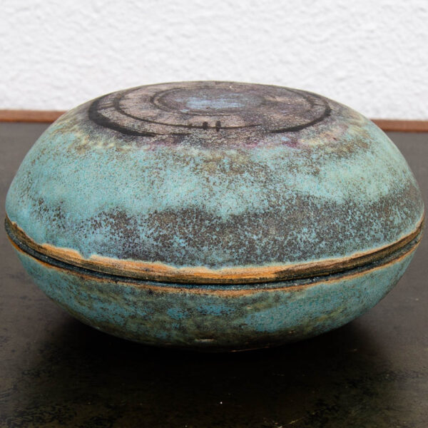 Mid Century Modern Ceramic Lidded Bowl Glazed Teal Blue Studio Ceramic Incense - Image 6