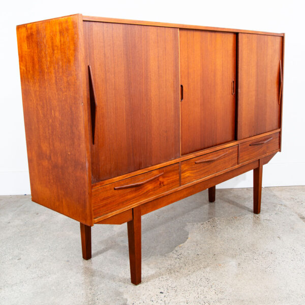 Mid Century Danish Modern Credenza Highboard Bar Sideboard Denmark Teak Drawers