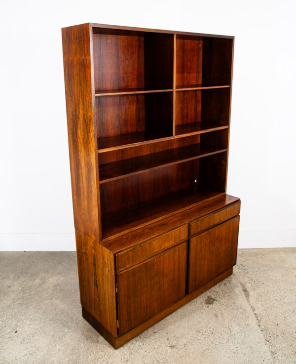 Mid Century Danish Modern Bookshelf Cabinet Rosewood Drawers Doors Omann Jun 1 - Image 2