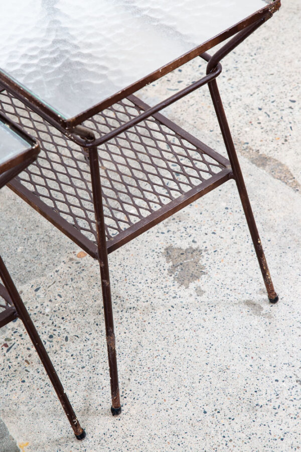 Mid Century Modern Side Tables Rectangular Wrought Iron Glass Black End Two Mcm - Image 8
