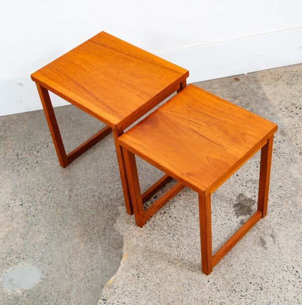 Mid Century Danish Modern Nesting Tables Teak Set of 2 Denmark Side End Table VG - Image 9