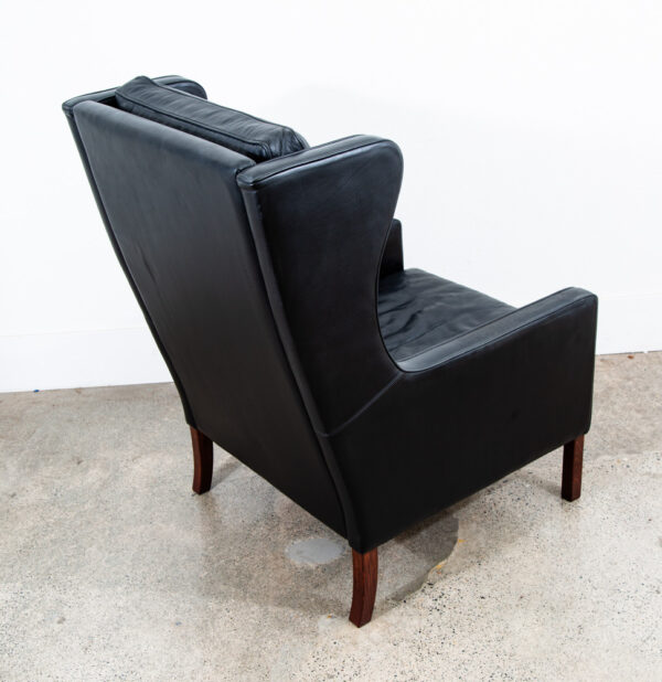 Mid Century Danish Modern Lounge Chair Stouby Leather Black Arm Denmark Wingback - Image 2