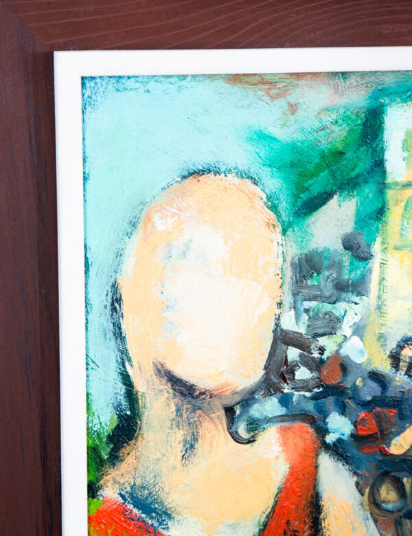 Mid Century Modern Original Art Painting Abstracted Figures Basketball Oil Mcm - Image 3